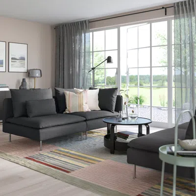 Ikea Söderhamn Sofa, With Open End/fridtuna Dark Gray, Height Including Back Cushions: 32 5/8 "