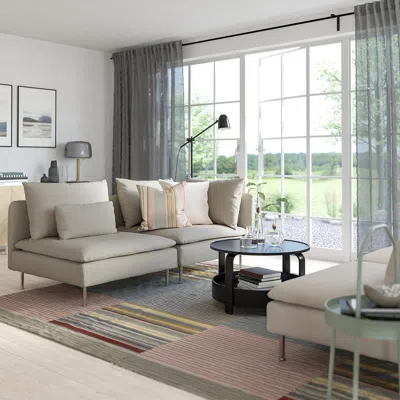 Ikea Söderhamn Sofa, With Open End/fridtuna Light Beige, Height Including Back Cushions: 32 5/8 "