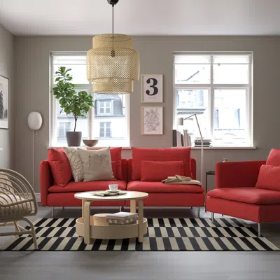 Ikea Söderhamn Sofa, With Open End/tonerud Red, Height Including Back Cushions: 32 5/8 "