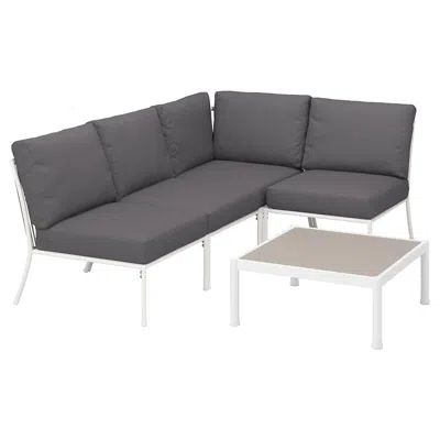 Ikea Segerön 3-seat Conversation Set, Outdoor White/beige/frösön/duvholmen Dark Gray, Depth: 48 7/8 "