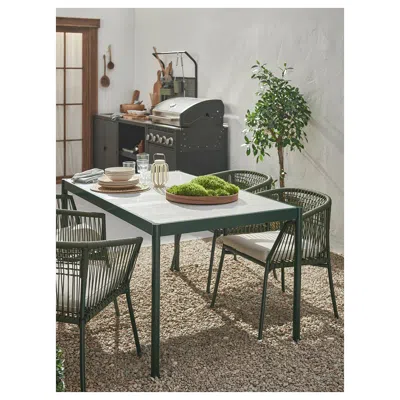 Ikea Segerön Table And 4 Armchairs, Segerön Outdoor Dark Green/frösön/duvholmen Beige, 57 7/8 "