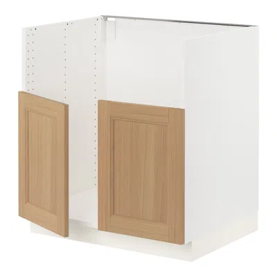 Ikea Sektion Base Cabinet For Bredsjön Double Bowl Sink, White/vedhamn Oak, 30x24x30 "