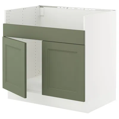 Ikea Sektion Base Cabinet For Havsen Double Bowl Sink, White/axstad Gray-green, 36x24x30 "