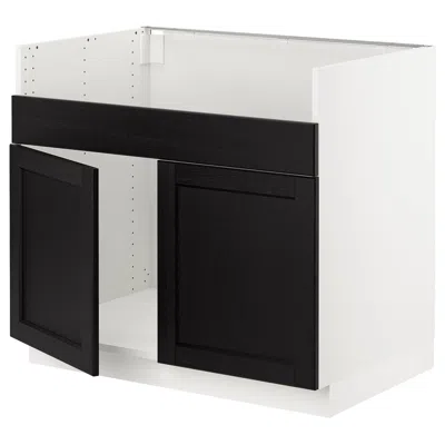 Ikea Sektion Base Cabinet For Havsen Double Bowl Sink, White/lerhyttan Black Stained, 36x24x30 "