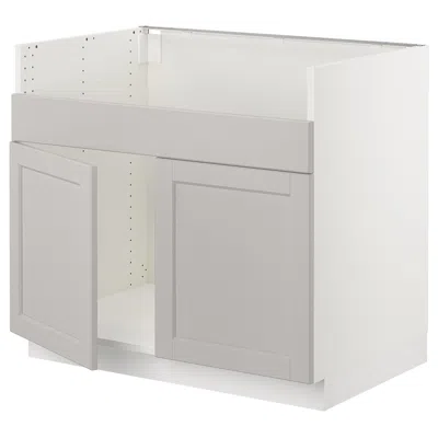 Ikea Sektion Base Cabinet For Havsen Double Bowl Sink, White/lerhyttan Light Gray, 36x24x30 "