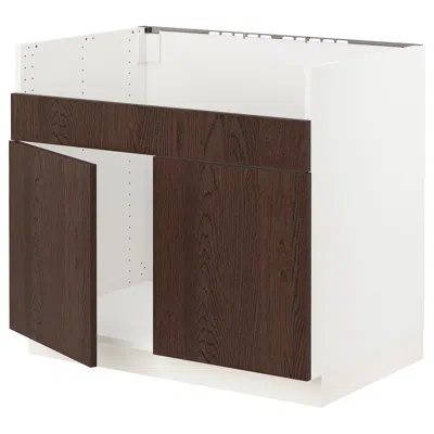 Ikea Sektion Base Cabinet For Havsen Double Bowl Sink, White/sinarp Brown, 36x24x30 "