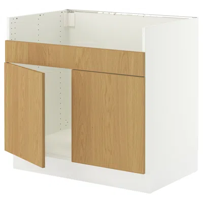 Ikea Sektion Base Cabinet For Havsen Double Bowl Sink, White/sinarp Oak Veneer, 36x24x30 "