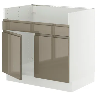 Ikea Sektion Base Cabinet For Havsen Double Bowl Sink, White/voxtorp High-gloss Dark Grey-brown, 36x24x30