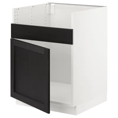 Ikea Sektion Base Cabinet For Havsen Single Bowl Sink, White/lerhyttan Black Stained, 24x24x30 "