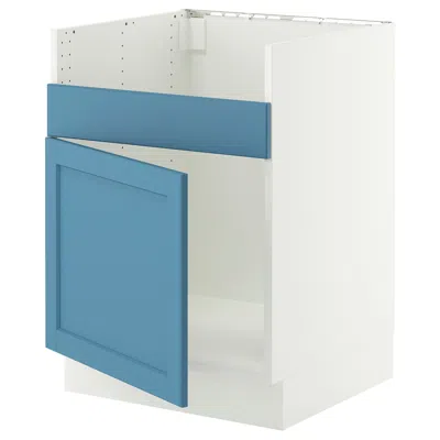 Ikea Sektion Base Cabinet For Havsen Single Bowl Sink, White/lerhyttan Blue, 24x24x30 "
