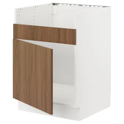 Ikea Sektion Base Cabinet For Havsen Single Bowl Sink, White/tistorp Brown Walnut Effect, 24x24x30 "