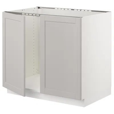Ikea Sektion Base Cabinet For Sink + 2 Doors, White/lerhyttan Light Gray, 36x24x30 "