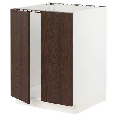 Ikea Sektion Base Cabinet For Sink + 2 Doors, White/sinarp Brown, 24x24x30 "