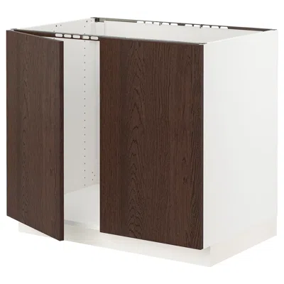 Ikea Sektion Base Cabinet For Sink + 2 Doors, White/sinarp Brown, 36x24x30 "