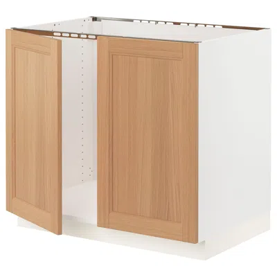 Ikea Sektion Base Cabinet For Sink + 2 Doors, White/vedhamn Oak, 36x24x30 " In Brown