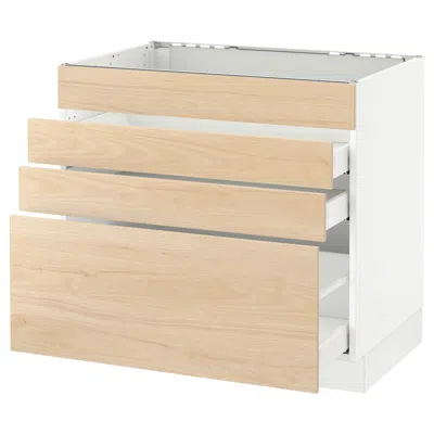 Ikea Sektion Base Cabinet For/cooktop W/3 Drawers, White Maximera/askersund Light Ash Effect, 36x24x30 "