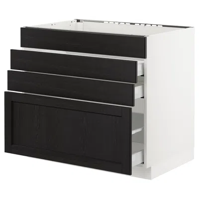 Ikea Sektion Base Cabinet For/cooktop W/3 Drawers, White Maximera/lerhyttan Black Stained, 36x24x30 "