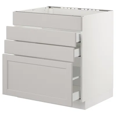 Ikea Sektion Base Cabinet For/cooktop W/3 Drawers, White Maximera/lerhyttan Light Gray, 30x24x30 "