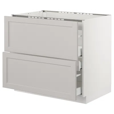 Ikea Sektion Base Cabinet For/cooktop W/3 Drawers, White Maximera/lerhyttan Light Gray, 36x24x30 "