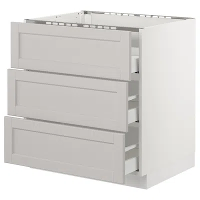 Ikea Sektion Base Cabinet For/cooktop W/3drawers, White Maximera/lerhyttan Light Gray, 30x24x30 "