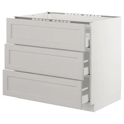Ikea Sektion Base Cabinet For/cooktop W/3drawers, White Maximera/lerhyttan Light Gray, 36x24x30 "