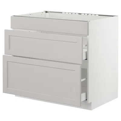 Ikea Sektion Base Cabinet For/cooktop With 2 Drawers, White Maximera/lerhyttan Light Gray, 36x24x30 "
