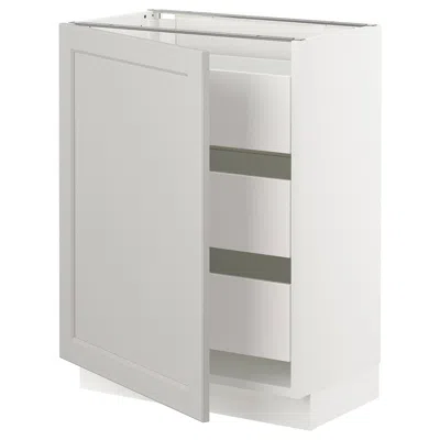 Ikea Sektion Base Cabinet W/1 Door & 3 Drawers, White Maximera/lerhyttan Light Gray, 24x15x30 "