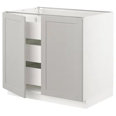 Ikea Sektion Base Cabinet W/2 Doors & 3 Drawers, White Maximera/lerhyttan Light Gray, 36x24x30 "