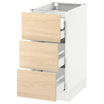 Ikea Sektion Base Cabinet W/3 Fronts & 4 Drawers, White Maximera/askersund Light Ash Effect, 15x24x30 "