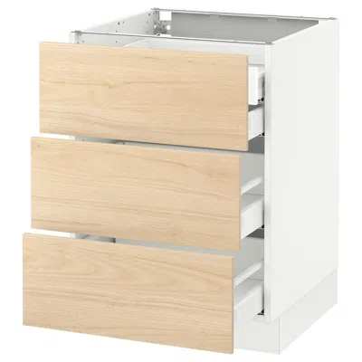 Ikea Sektion Base Cabinet W/3 Fronts & 4 Drawers, White Maximera/askersund Light Ash Effect, 24x24x30 "