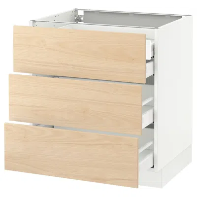 Ikea Sektion Base Cabinet W/3 Fronts & 4 Drawers, White Maximera/askersund Light Ash Effect, 30x24x30 "
