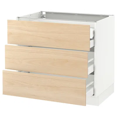 Ikea Sektion Base Cabinet W/3 Fronts & 4 Drawers, White Maximera/askersund Light Ash Effect, 36x24x30 "