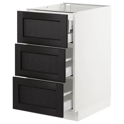 Ikea Sektion Base Cabinet W/3 Fronts & 4 Drawers, White Maximera/lerhyttan Black Stained, 18x24x30 "