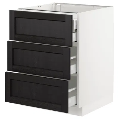 Ikea Sektion Base Cabinet W/3 Fronts & 4 Drawers, White Maximera/lerhyttan Black Stained, 24x24x30 "