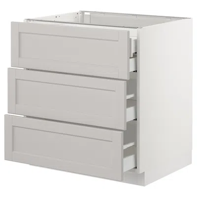 Ikea Sektion Base Cabinet W/3 Fronts & 4 Drawers, White Maximera/lerhyttan Light Gray, 30x24x30 "