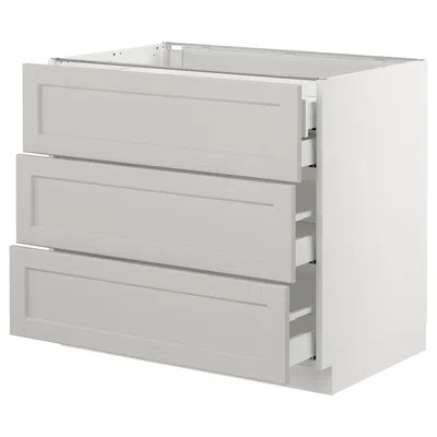 Ikea Sektion Base Cabinet W/3 Fronts & 4 Drawers, White Maximera/lerhyttan Light Gray, 36x24x30 "
