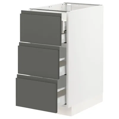 Ikea Sektion Base Cabinet W/3 Fronts & 4 Drawers, White Maximera/voxtorp Dark Gray, 15x24x30 "