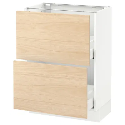 Ikea Sektion Base Cabinet With 2 Drawers, White Maximera/askersund Light Ash Effect, 24x15x30 "