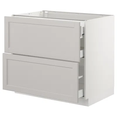 Ikea Sektion Base Cabinet With 2 Fronts/3 Drawers, White Maximera/lerhyttan Light Gray, 36x24x30 "