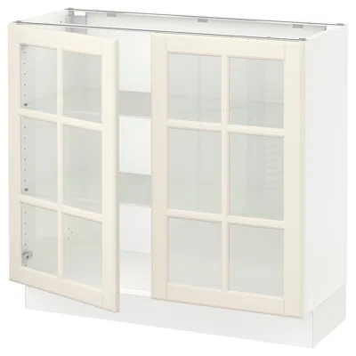 Ikea Sektion Base Cabinet With 2 Glass Doors, White/bodbyn Off-white, 36x15x30 "