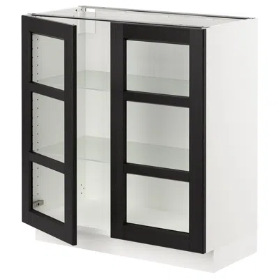 Ikea Sektion Base Cabinet With 2 Glass Doors, White/lerhyttan Black Stained, 30x15x30 "