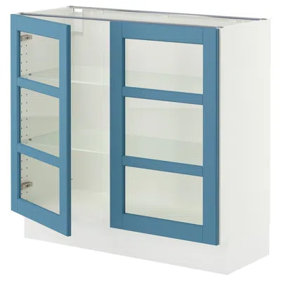 Ikea Sektion Base Cabinet With 2 Glass Doors, White/lerhyttan Blue, 36x15x30 "