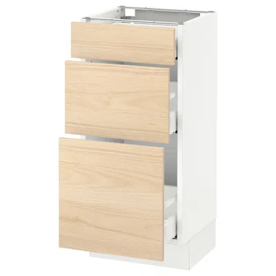 Ikea Sektion Base Cabinet With 3 Drawers, White Maximera/askersund Light Ash Effect, 15x15x30 " In Nude