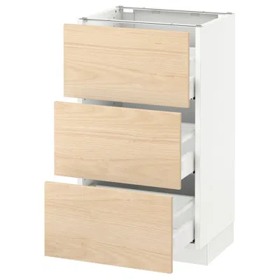Ikea Sektion Base Cabinet With 3 Drawers, White Maximera/askersund Light Ash Effect, 18x15x30 "