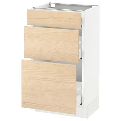 Ikea Sektion Base Cabinet With 3 Drawers, White Maximera/askersund Light Ash Effect, 18x15x30 "