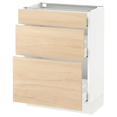 Ikea Sektion Base Cabinet With 3 Drawers, White Maximera/askersund Light Ash Effect, 24x15x30 "