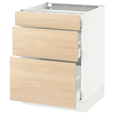 Ikea Sektion Base Cabinet With 3 Drawers, White Maximera/askersund Light Ash Effect, 24x24x30 "