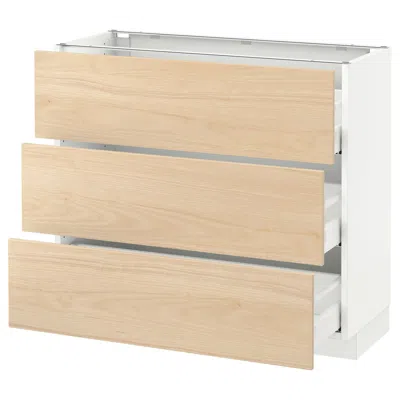 Ikea Sektion Base Cabinet With 3 Drawers, White Maximera/askersund Light Ash Effect, 36x15x30 "
