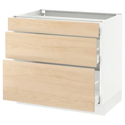 Ikea Sektion Base Cabinet With 3 Drawers, White Maximera/askersund Light Ash Effect, 36x24x30 "