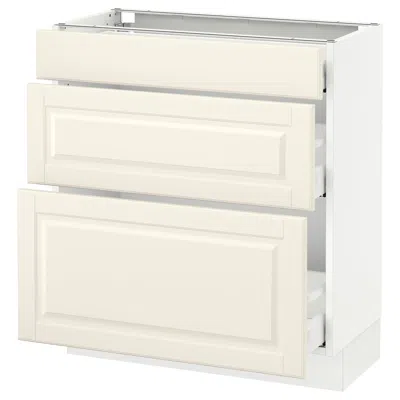 Ikea Sektion Base Cabinet With 3 Drawers, White Maximera/bodbyn Off-white, 30x15x30 " In Neutral